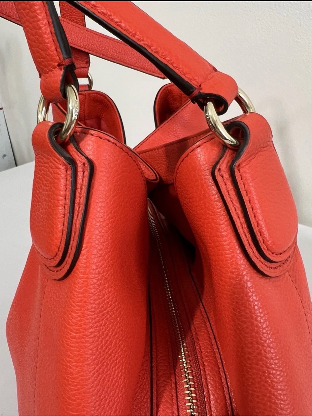 Coach Bright Orange Pebble Leather Shoulder Bag - Picture 7 of 16